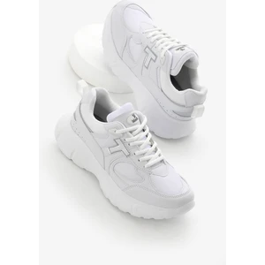 Unisex Beyaz Yüksek Faylon Taban Nefes Alabilen Kumaş Bağcıklı Spor Ayakkabı