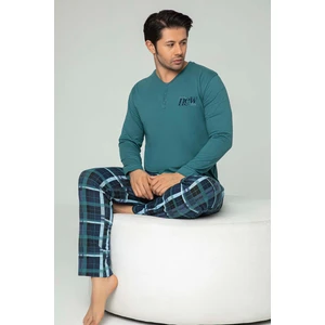 Erkek Tuna Koton Patlı Düğmeli Çam Yeşili Pijama Takımı 0450