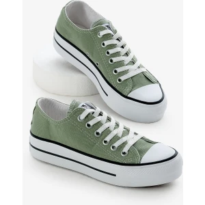 Kadın Mint Yeşili Termo Kalın Taban Bağcıklı Keten Spor Ayakkabı