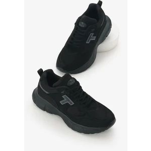 Unisex Siyah Yüksek Faylon Taban Nefes Alabilen Kumaş Bağcıklı Spor Ayakkabı