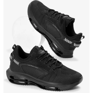 Erkek Siyah Hava Yastıklı Kalın Taban Triko Spor Ayakkabı