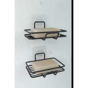 Yapışkanlı 2 Li Set Sabunluk Banyo Mutfak Lavabo Metal Katı Sabunluk Siyah