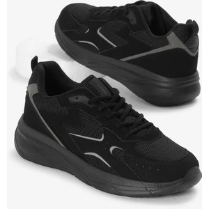 Erkek Siyah Faylon Taban Nefes Alabilen Kumaş Reflektörlü Dalgalı Desenli Spor Ayakkabı