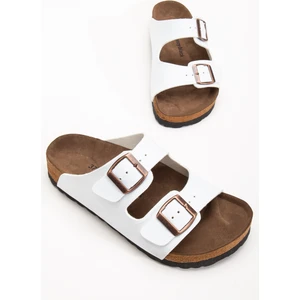 Unisex Beyaz Poli Taban Ayarlamalı Çift Tokalı Terlik