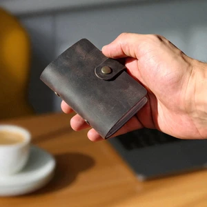 Kredi Kartlık Hakiki Deri Içi Şeffaf 10-20 Bölmeli Hediyelik Kartlık Küçük Kartvizitlik ( 9 x 7 cm ) Kahverengi