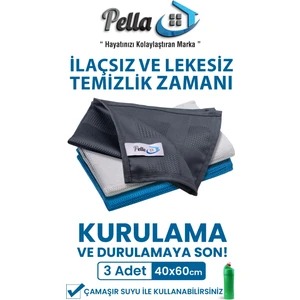 Pella Active Çamaşır Suyu ile Kullanılabilen Tek Mikrofiber Bez 3'lü Temizlik Bezi, 60x40 Cm