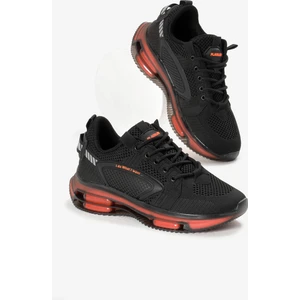 Erkek Siyah Oranj Hava Yastıklı Kalın Taban Triko Spor Ayakkabı