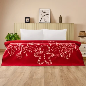 Soft Kurabiye Adam Pamuklu Tek Kişilik Battaniye - Kırmızı / Ekru - 150X200 cm