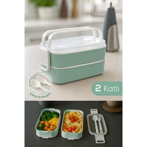 Iki Katlı Saklama Kabı ve Öğün Kabı – Çatal Kaşık Dahil Mint