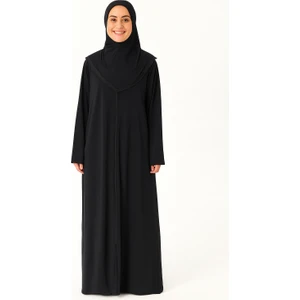 Kendinden Örtülü Fermuarlı Namaz Elbisesi – Siyah