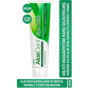 Aloe Dent Aloe Vera 3 Etkili Diş Macunu 100 ml – Florür ve SLS İçermeyen Doğal Beyazlatıcı ve Koruyucu Formül