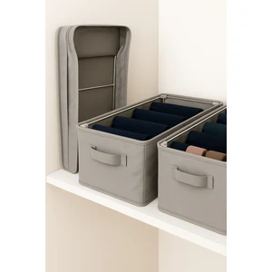 SER&YAT | Raf Düzenleyici 25 cm - Gri Tela Kumaş | 4 Adet | Çelik Destekli, Katlanabilir Kıyafet Saklama Organizeri