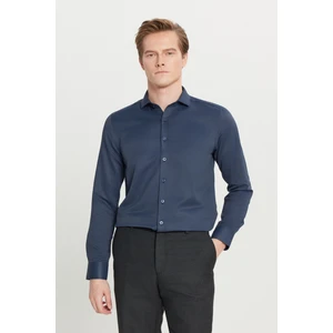 Altınyıldız Classics Erkek Lacivert Slim Fit Dar Kesim Italyan Yaka Armürlü Gömlek