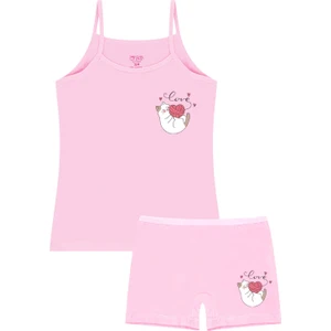 Kız Çocuk Atlet Boxer Likralı Pembe Kedi (%96 Pamuk - %4 Elastan)