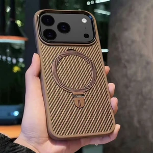 Apple iPhone 17 Pro Uyumlu Kılıf Zebana Best Karbon Fiber Kılıf (Kablosuz Şarj Destekli) Kahverengi