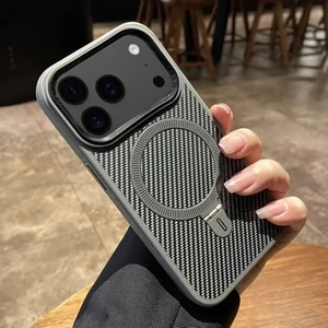 Apple iPhone 17 Pro Uyumlu Kılıf Zebana Best Karbon Fiber Kılıf (Kablosuz Şarj Destekli) Gri