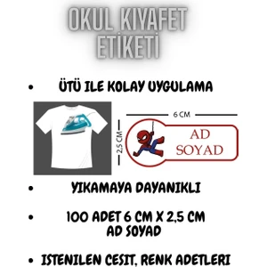 Isme Özel Ütü ile Yapışan Okul Kıyafeti Etiketi 100 Adet
