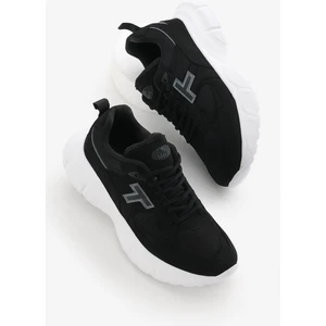 Unisex Siyah Beyaz Yüksek Faylon Taban Nefes Alabilen Kumaş Bağcıklı Spor Ayakkabı