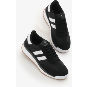 Unisex Siyah Beyaz Termo Taban Çift Şeritli Bağcıklı Spor Ayakkabı