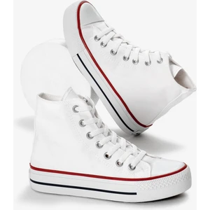 Kadın Beyaz Termo Kalın Taban Bağcıklı Uzun Keten Spor Ayakkabı