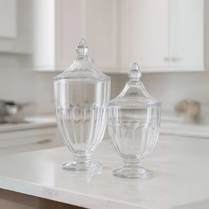 2'li Kapaklı Cam Kavanoz Takımı - Tezgah Üstü Çay Şeker Kavanoz Seti - 900 ml - 690 ml