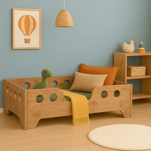 Montessori Yatak Çocuk Yatağı Bebek Karyolası Mdf Tek Kişilik Atlantik Çam