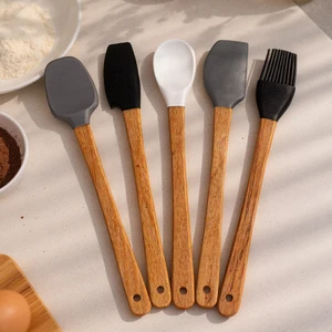 Daily - 5'li Bambu Saplı Silikon Spatula Seti 21 cm Mutfak Seti Kaşık Spatula Seti