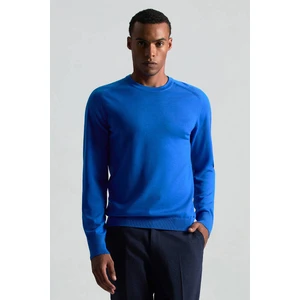 Merino Yün Mavi Bisiklet Yaka Triko