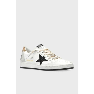 Golden Goose - Ball Star White Leather - With Black Glitter Star And - Gold Heel Tab - Kadın Sneaker