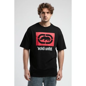 Ithaca Siyah Bisiklet Yaka Nakışlı Oversize Erkek Tshirt