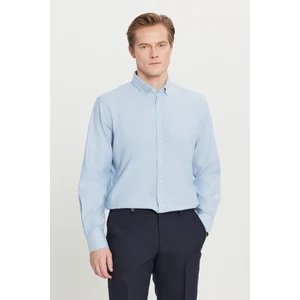 %100 Pamuk Comfort Fit Rahat Kesim Düğmeli Yaka Balıksırtı Desenli Gömlek