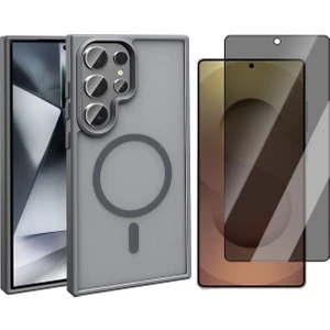 Samsung Galaxy S25 Ultra Kılıf M-Safe Şarj Özellikli Mat Arka Yüzey Zore Sio Kapak + Hayalet Cam Ekran Koruyucu