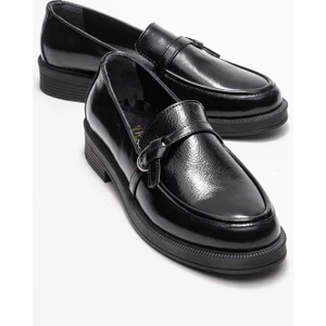 Galea Siyah Rugan Tokalı Hakiki Deri Kadın Loafer Ayakkabı