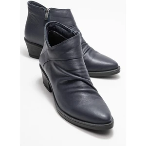 Rule Lacivert Hakiki Deri Kadın Kalın Topuklu Bot