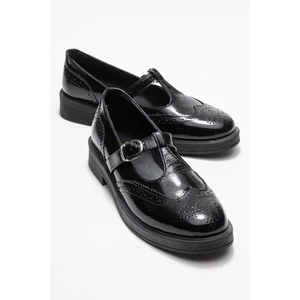 Janney Siyah Rugan Hakiki Deri Bantlı Kadın Loafer Ayakkabı