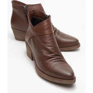 Rule Kahverengi Hakiki Deri Kadın Kalın Topuklu Bot