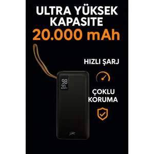 20.000 Mah Garantili & LED Işıklı Siyah Powerbank Kesintisiz Güç