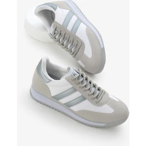 Unisex Gri Gümüş Termo Taban Çift Şeritli Bağcıklı Spor Ayakkabı