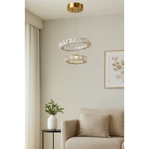 Alfa Gold Kristal Taşlı 3 Renk Işıklı Modern Salon Avize