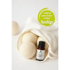 3'lü Çamaşır Yün Kurutma Topu + %100 Saf Limon Esansı  Doğal Yumuşatıcı - Kırışık Giderici - Kurutma Makinesi için