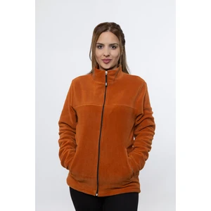 Kadın Önü Fermuarlı Kışlık Tarçın Renk Polar Ceket