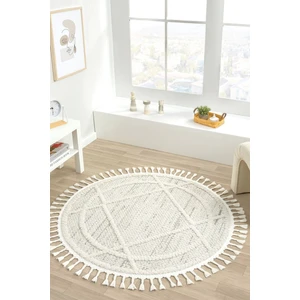 Krem Gri Yuvarlak Halı Püsküllü Dokuma Halı Yolluk Antre Oturma Odası Salon Mutfak Halısı Yuvarlak