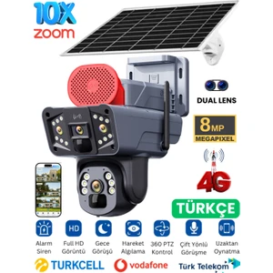 RX35 Solar Güvenlik Kamerası Dual Lens 4g Sim Kartlı Ptz Hareketli Gece Görüşlü Güneş Panelli Kamera