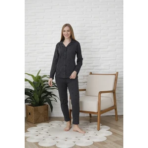 Uzunkol Düğmeli Penye Pijama Takımı Kalpli