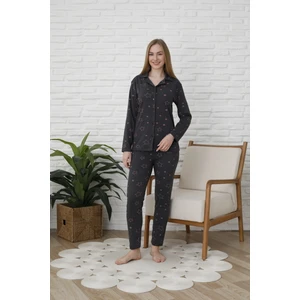 Uzunkol Düğmeli Penye Pijama Takımı Kalpli