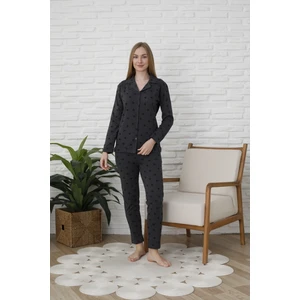 Uzunkol Düğmeli Penye Pijama Takımı Kalpli