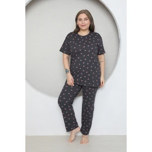 Büyük Beden Pembe Küçük Kalp Desenli Pijama Takım