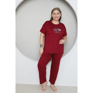 Büyük Beden Likralı Ring Viskon Kısa Kol Yazlık Pijama Takım