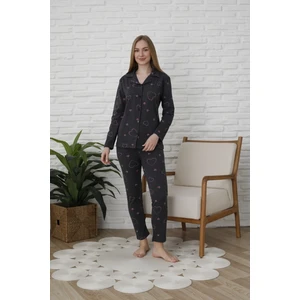 Uzunkol Düğmeli Penye Pijama Takımı Kalpli