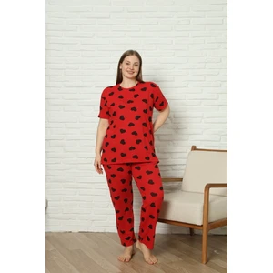 Kadın Kısakol Pamuklu Kalp Baskılı Rahat Pijama Takımı